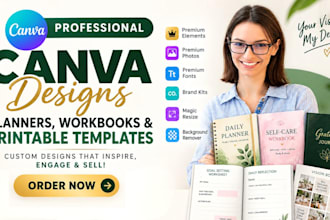 editable canva cookbook, journal book, canva workbook formatting and book design