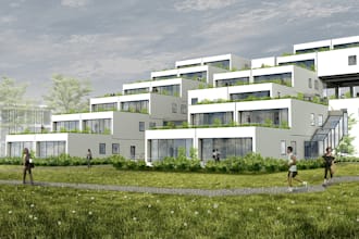 design 3d apartment building exterior rendering, multi family housing