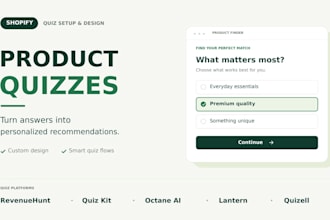 setup shopify product quizzes revenuehunt quiz kit octane ai lantern quizell