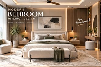 do 3d interior design, home decor, 3d rendering, room design
