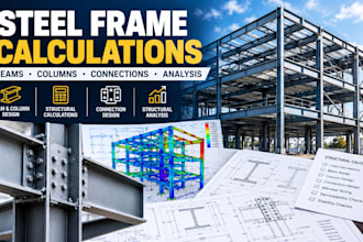 steel frame structural calculation, beam, column, connection design and analysis