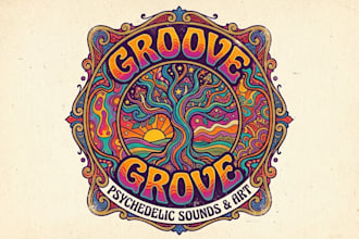 make unique psychedelic vintage retro logo art