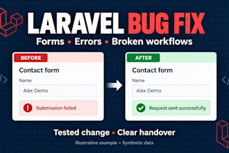 fix laravel bugs and PHP application errors