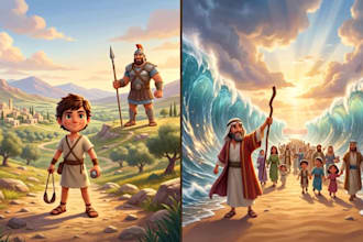 illustrate christian bible stories, children storybook illustration picture book