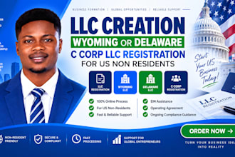 llc creation, wyoming or delaware c corp llc registration for US non residents
