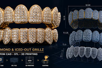 design custom diamond grillz cad, stl for casting and 3d printing