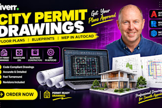 create city permit drawings, floor plans, blueprints and mep in autocad