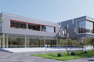renovate modern school exterior campus,educational facility,institutional render