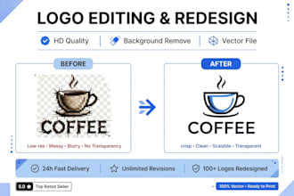 professional logo editing redesign background removal and hd