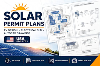 design solar permit plans, pv design, electrical sld and autocad drawings