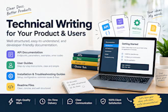 write API documentation, user guides, installation guides
