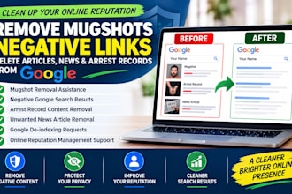 remove mugshots negative links delete articles news arrest records from google