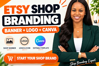 design etsy shop banner, cover photo, logo and canva template