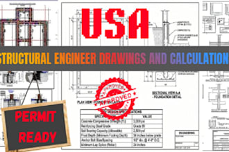 draft USA architectural, structural drawings and calculations for city permit