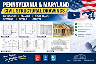 prepare pennsylvania and maryland civil structural drawing sets