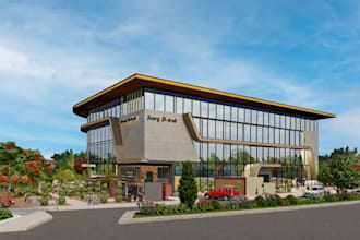 revamp modern commercial plaza outdoor design,strip mall external render,3d shop