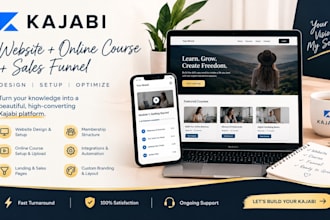 create kajabi course website, membership site, sales funnel and course setup pro