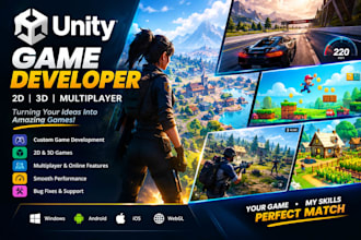 develop a professional 2d or 3d unity game for PC and mobile