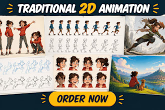 create traditional 2d animation, 2d line art, frame by frame animation and anime