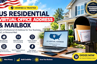 provide verified US residential virtual office address and mailbox in 12h