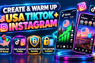 create usa tiktok account, usa instagram account, with profile optimization