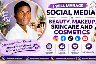 manage social media for beauty, makeup, med spa, skincare cosmetics beauty salon