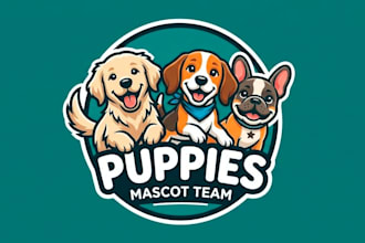high quality puppies mascot logo with t shirt design