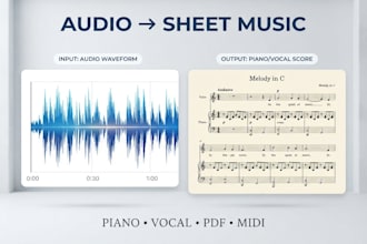 transcribe piano and vocal music into accurate sheet music, music notation