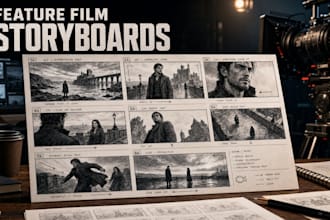 create feature film storyboards with cinematic shots, camera direction
