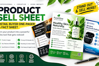 create retail buyer one sheets, product sell sheets and fact sheets