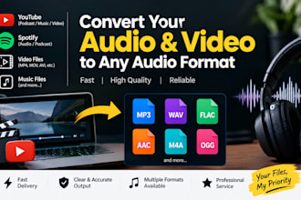 convert youtube podcast, spotify or any music platform, video file to mp3, wav