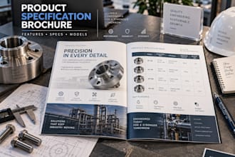 design a canva cosmetics product specification brochure for manufacturers