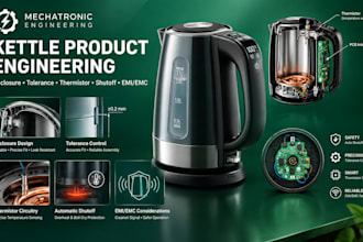design kettle enclosure, tolerance, thermistor circuit, automatic shutoff, emi