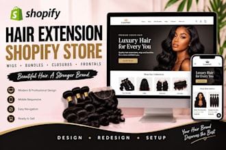 design a shopify hair extension shopify store, wig and shopify hair website
