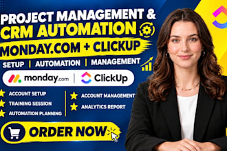 project make com and crm automation and management automation and clickup