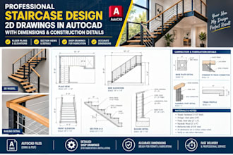 design detailed 2d staircase drawings in autocad with dimensions and constructio