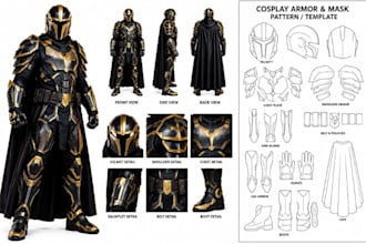create custom eva foam, 3d helmet armor cosplay, sewing pattern and knight armor