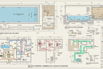 do swimming pool, sauna, steam room drawings and mep shop drawings