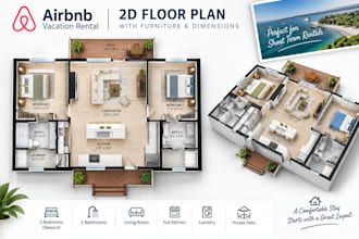 create airbnb vacation rental 2d floor plan and property layout for listings
