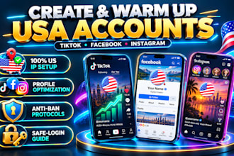 create usa tiktok account, usa facebook account, usa instagram account warm up