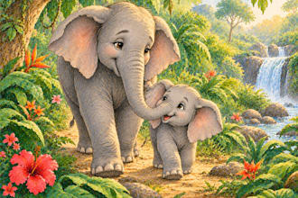 illustrate heartwarming jungle animal family stories