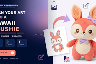 create custom plush from photo or drawing, professional plushie design kawaii
