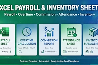 create payroll,overtime,commission,attendance,inventory excel sheet