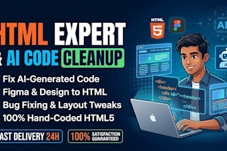 write clean HTML , convert your designs, or fix ai generated code bugs