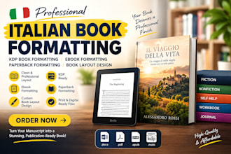do italian kdp book formatting, ebook paperback formatting, book layout design