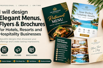 design elegant menus, flyers and brochures for hotels, resorts and hospitality