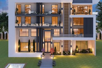 modernize residential building, multi story apartment, contemporary home, facade