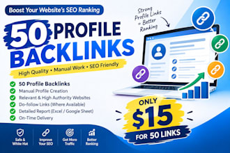 create 50 SEO profile backlinks with manual link building