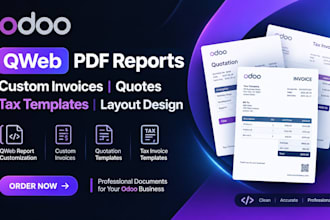 design custom odoo qweb PDF reports invoices quotes tax templates layouts