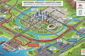 custom maps for traffic freight origin destination shipping route warehouse road